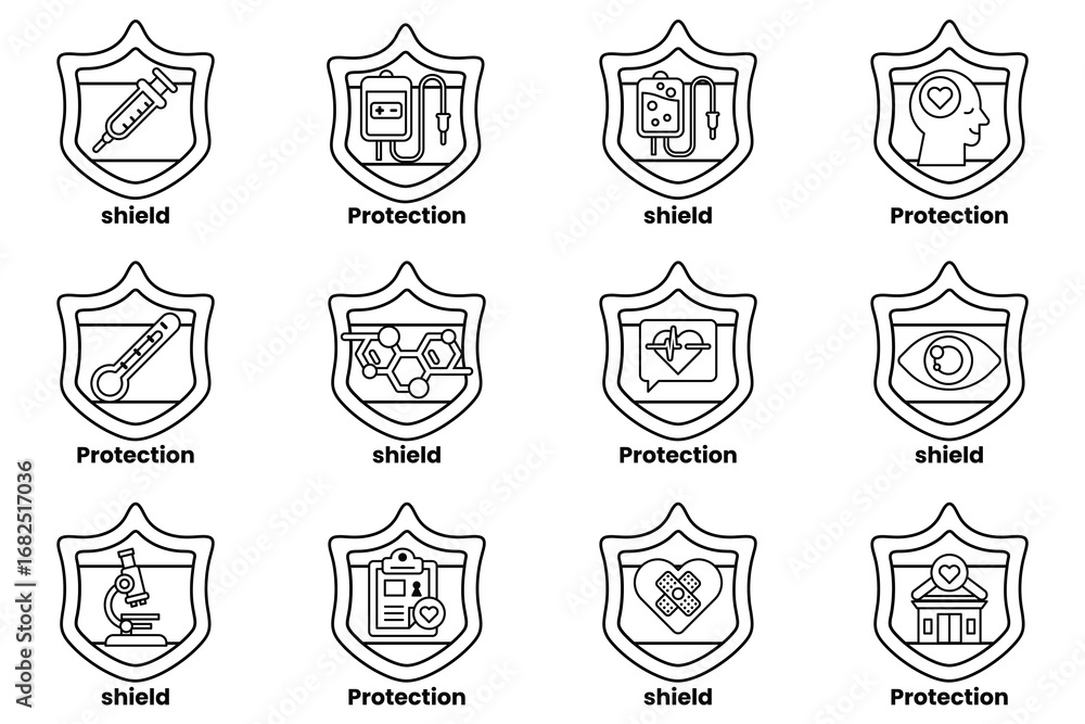 Poster the image is a set of 12 different shields