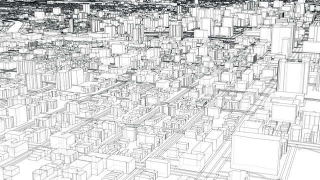 Intricate Cityscape Wireframe