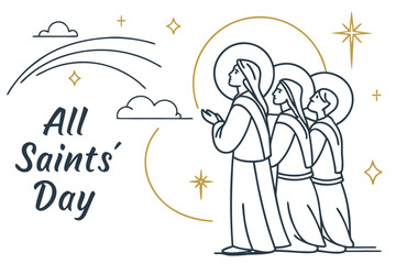 All Saints’ Day Vector Illustration, Minimalist Religious Design with Halos, Peaceful Celestial Glow