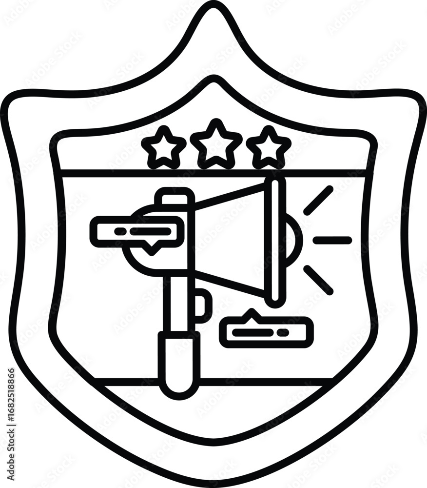 Poster a shield with a microphone and three stars on it