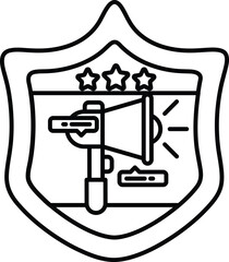 A shield with a microphone and three stars on it