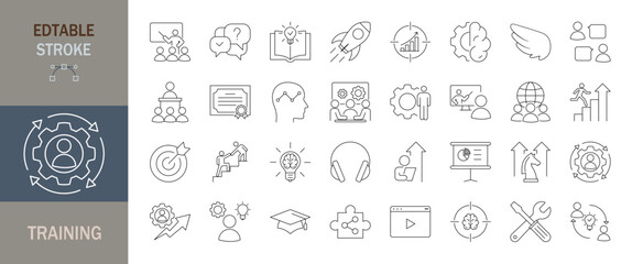 Training icon set. Editable line icons. Vector illustration.