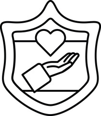 A shield with a hand holding a heart