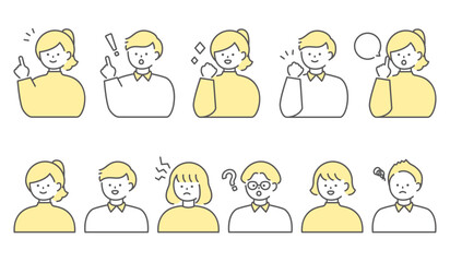 人物イラスト　男女表情セット 上半身	
