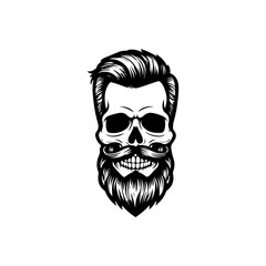 Illustration of bearded skull isolated on white background. Barbers skull. Design element for logo, sign, poster, emblem. Vector illustration