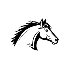 Black and white illustration of a running horse. Monochrome image of a horse. Design element for logo, sign, poster, emblem. Vector illustration