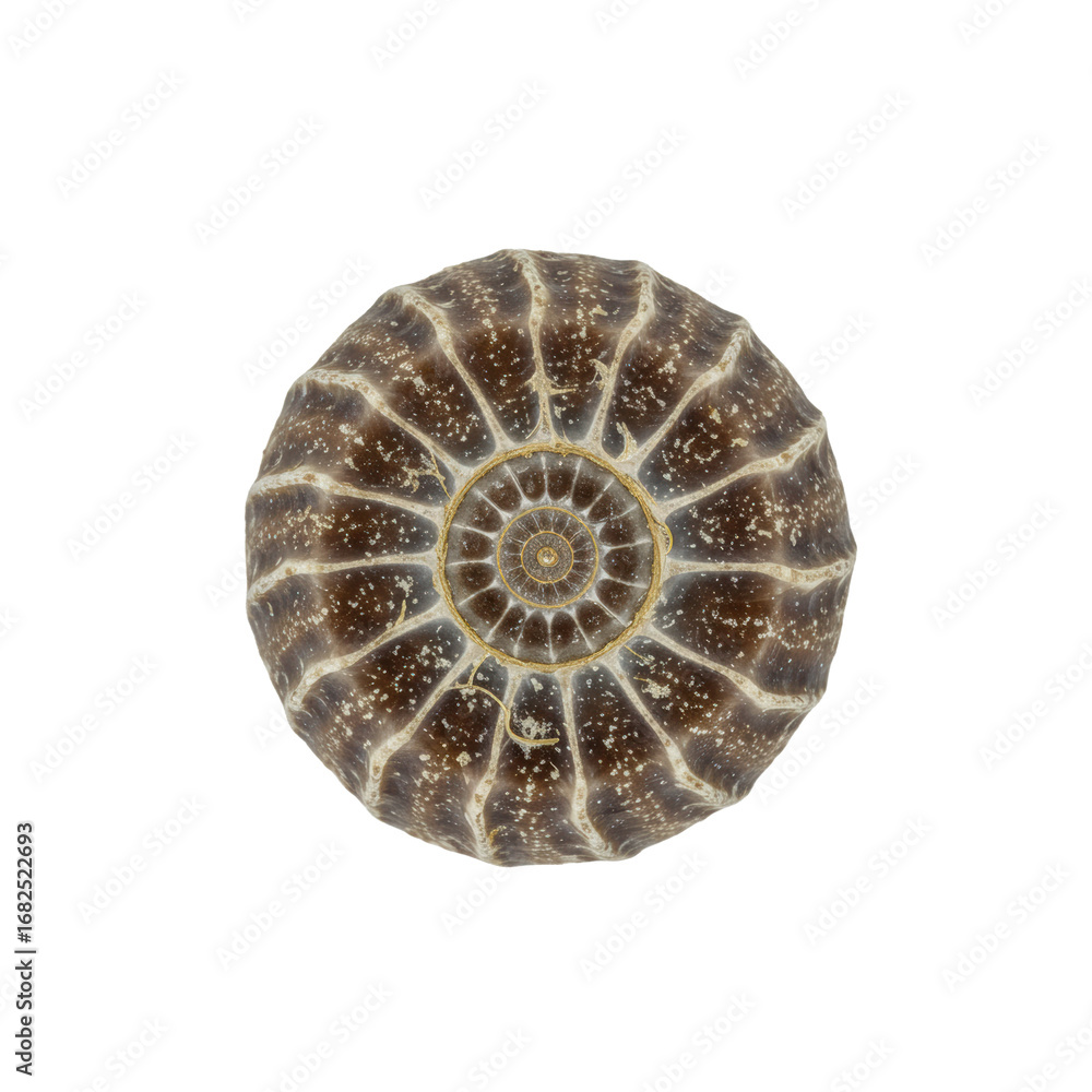 Poster perfectly preserved microscopic foraminifera shell, multi-chambered spiral fossil, intricate and sym