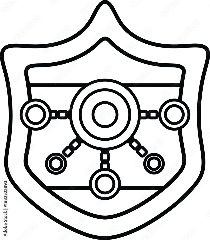 Poster a shield with a circle in the middle and a lot of circles around it