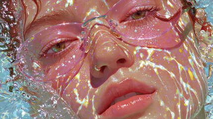Fashion woman face in the water. 