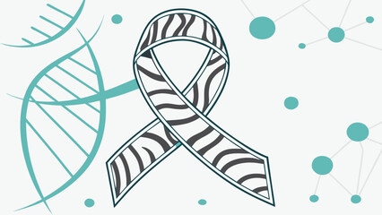 World NET Cancer Day Vector Illustration, Zebra Ribbon with DNA Helix, Symbolic Medical Awareness and Hope Design