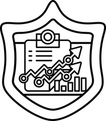 A shield with a clipboard and arrows on it