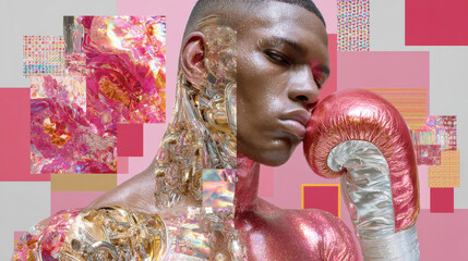 Boxer fashion collage art.