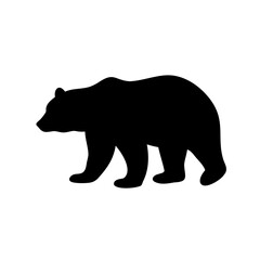 Simple and minimal silhouette illustration of a brown bear walking on a white background