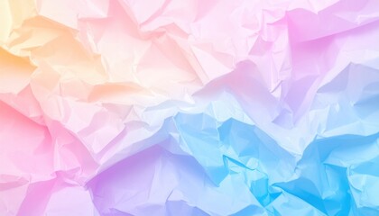 Soft, crumpled paper is tinted with pastel hues in a vibrant gradient of pinks, oranges, blues and purples, creating a textured abstract background