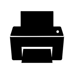 Black silhouette of a printer with a sheet of paper coming out
