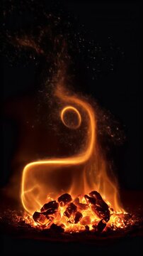 Abstract Fiery Illustration of Burning Flames and Glowing Sparks