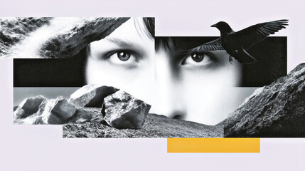 Surreal fashion collage art.