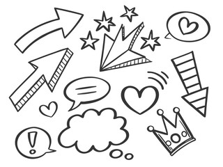 Fototapeta premium Doodle elements including paper airplane and exclamation mark