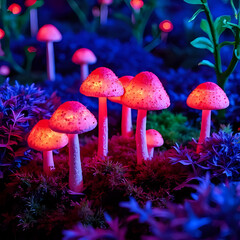 mushroom glowing in the dark wood