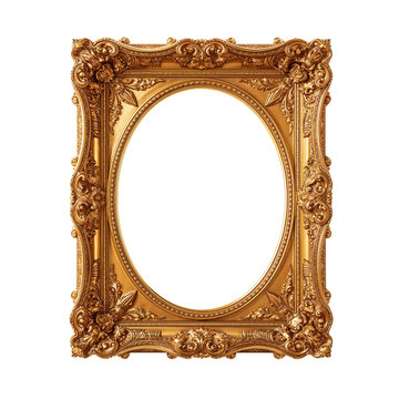 Ornate golden picture frame with oval opening against a black background elegant design