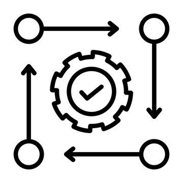 An icon that represents something operating according to a set pattern, with a gear in the center.