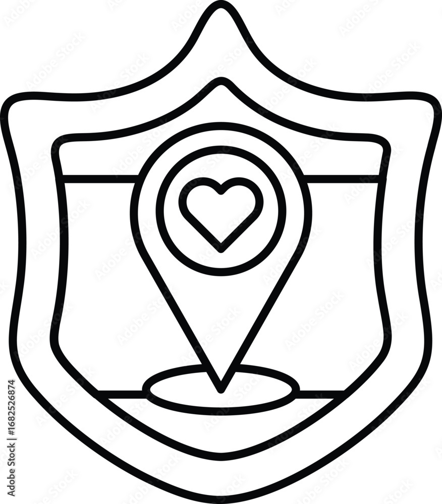 Aufkleber a shield with a heart and a map on it