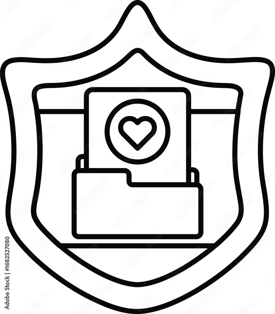 Poster a shield with a heart and a folder on it