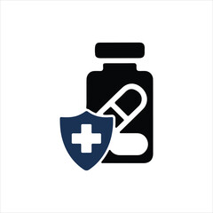 Medical Pills Bottle Shield Protection Icon medicine capsules