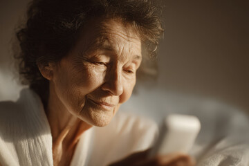 elderly person interacting with smart device that reminds them to take their medication