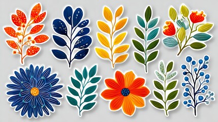 Colorful Winter Stickers on White Background with Cinematic Flair