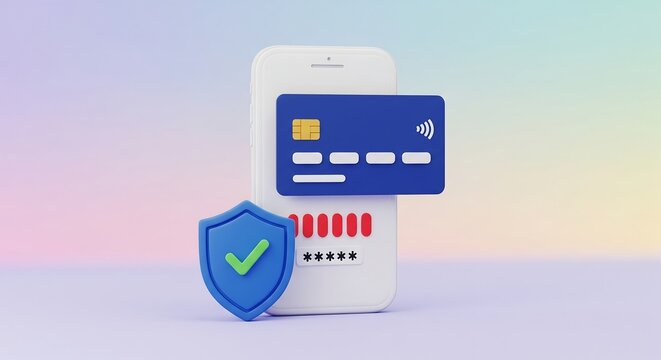 Secure Mobile Payment Concept with Credit Card Shield and Phone Protection for Financial Security