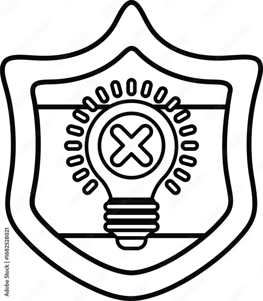 Poster a shield with a light bulb on it and an x