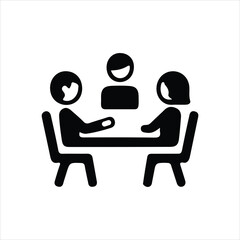 Three people sitting around a table in a meeting or discussion icon group