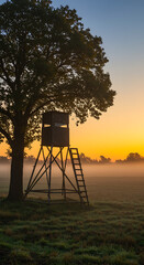 Sunrise Sentinel A Hunter's Stand Bathed in Morning Light, Awaiting the Day's Pursuit