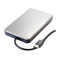 Portable external hard drive isolated on transparent background, offering convenient data storage, backup, and transfer for computers and digital devices