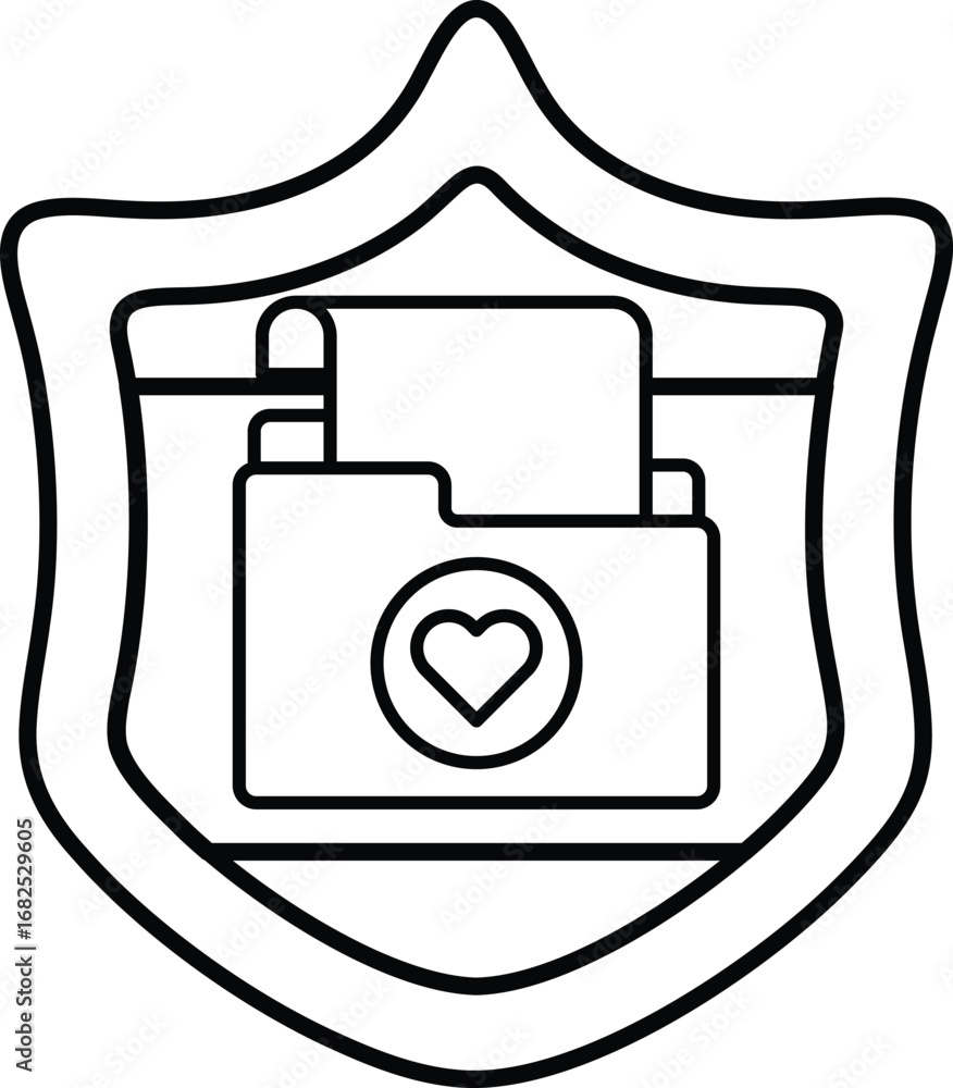 Poster a shield with a heart and a file folder on it