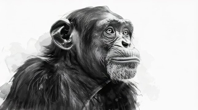Black and white illustration of monkey on white background