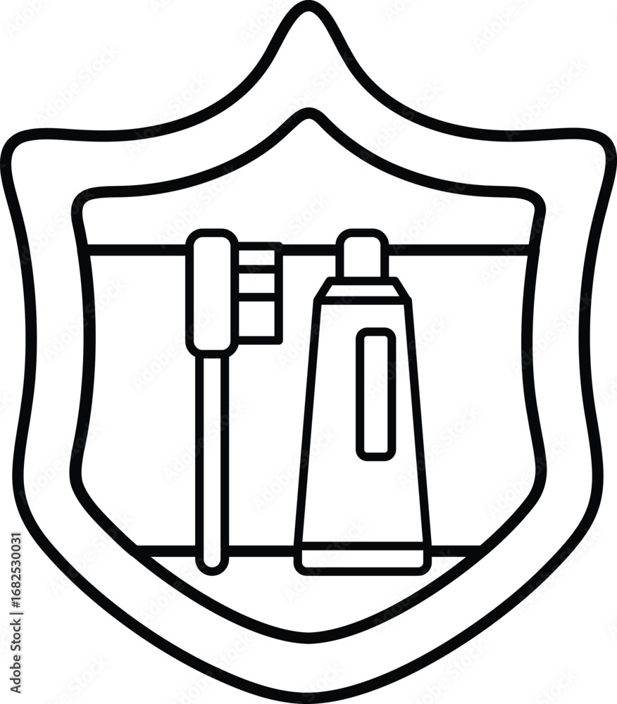 Poster A shield with a toothbrush and toothpaste on it