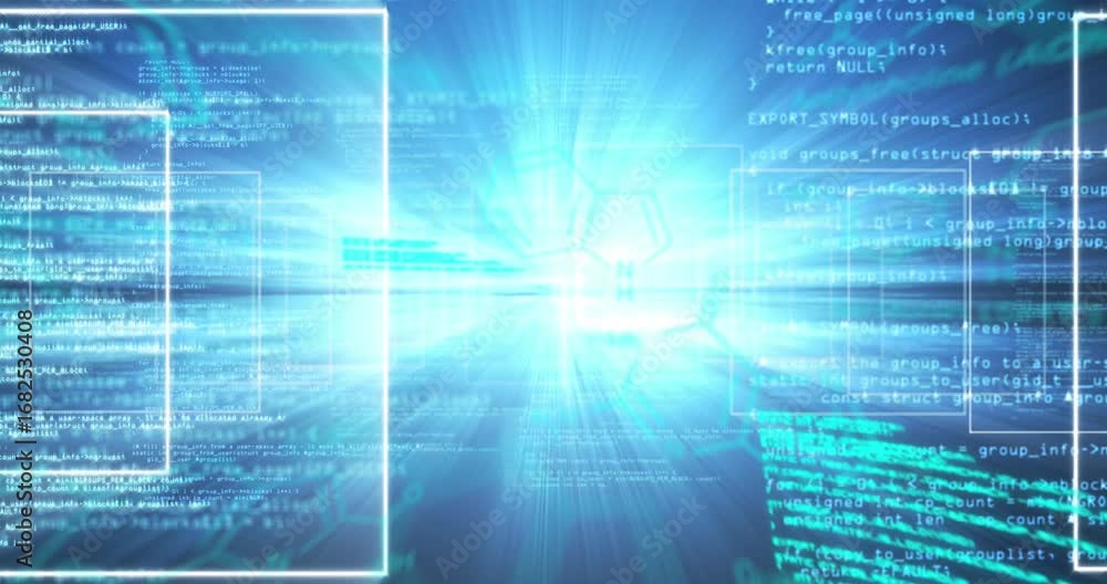 Aufkleber animation of data processing and light over blue background