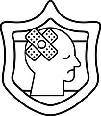A man with a bandaged head is shown on a shield