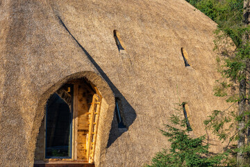Details of eco thatched house. Natural lifestyle in harmony with nature