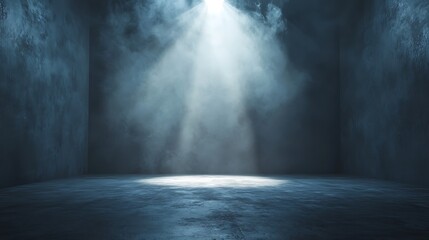 Minimalist empty studio with single spotlight and wide blank wall, perfect for modern advertising, product showcase, design mockups, creative projects, and lifestyle campaigns.