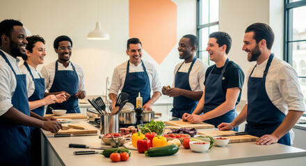 Chefs cooking together in modern kitchen