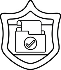 A shield with a folder on it and a check mark