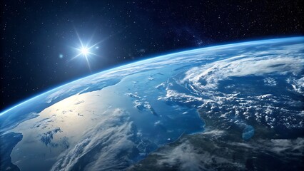 Fototapeta premium Earth From Space With Sun And Stars Visible In The Dark Expanse planet globe