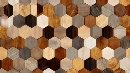 Artistic Geometric Composition of Repetitive Hexagon Motifs Inspired by Natural Wood Grain Elegance