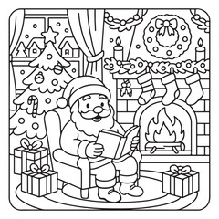Christmas Coloring Pages Bundle, Christmas Coloring Book Pages, Kids, Adults, Teens, Black and white Drawing, Line Art, Vector Illustration, bold and easy, Coloring book, Coloring Pages, 