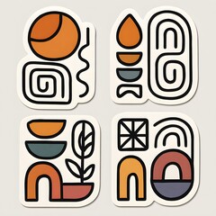 Abstract Geometric Sticker Collection – Modern Minimalist Shapes in Retro Color Palette