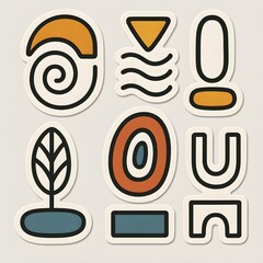 Geometric Abstract Sticker Set – Minimalist Retro Shapes in Modern Boho Style