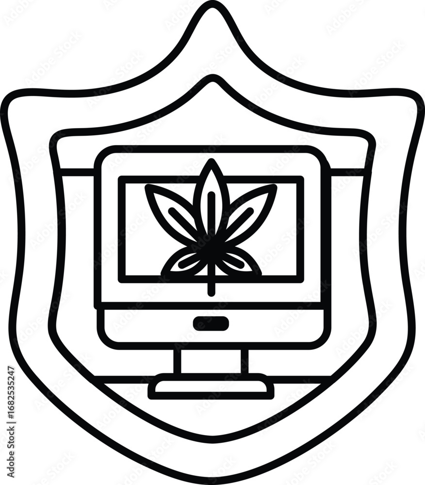 Poster a black and white image of a shield with a computer monitor on it